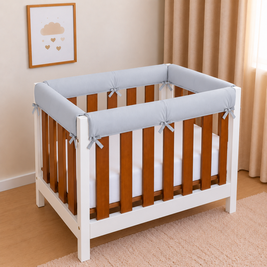 Protetor de Grade para Mini Berço Acolchoado 4 Peças Cinza