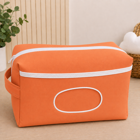 Necessaire Porta Fraldas e Lenço Umedecido 3 Compartimentos Coral
