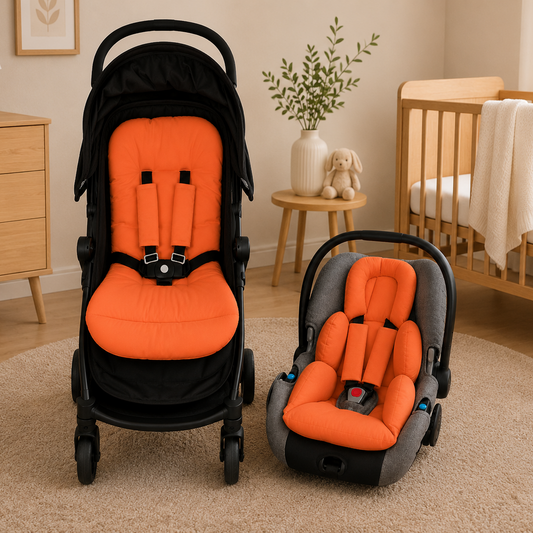 Kit Colchonetes 3 Peças para Carrinho & Bebê Conforto + Protetores de Cinto Coral