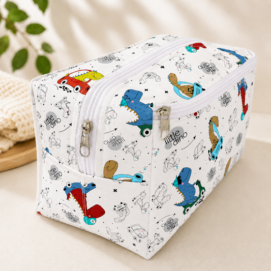 Necessaire Porta Fraldas e Lenço Umedecido 3 Compartimentos Dino Carros