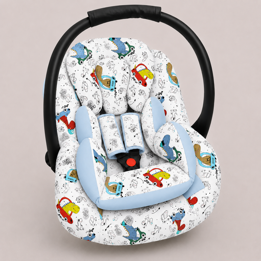 Kit para Bebê Conforto 3 Peças Dupla Face Dino Carros Verso Azul Bebê