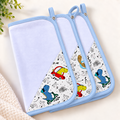 Toalha de Boca Malha Dupla Penteada Premium Dino Carros c/ Azul Bebê | Kit com 3 Unidades