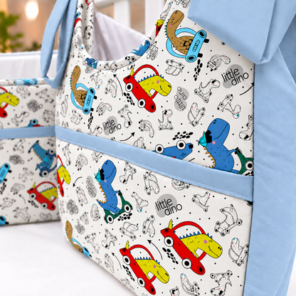 Porta Fraldas ou Porta Treco de Varal Dino Carros c/ Azul Bebê