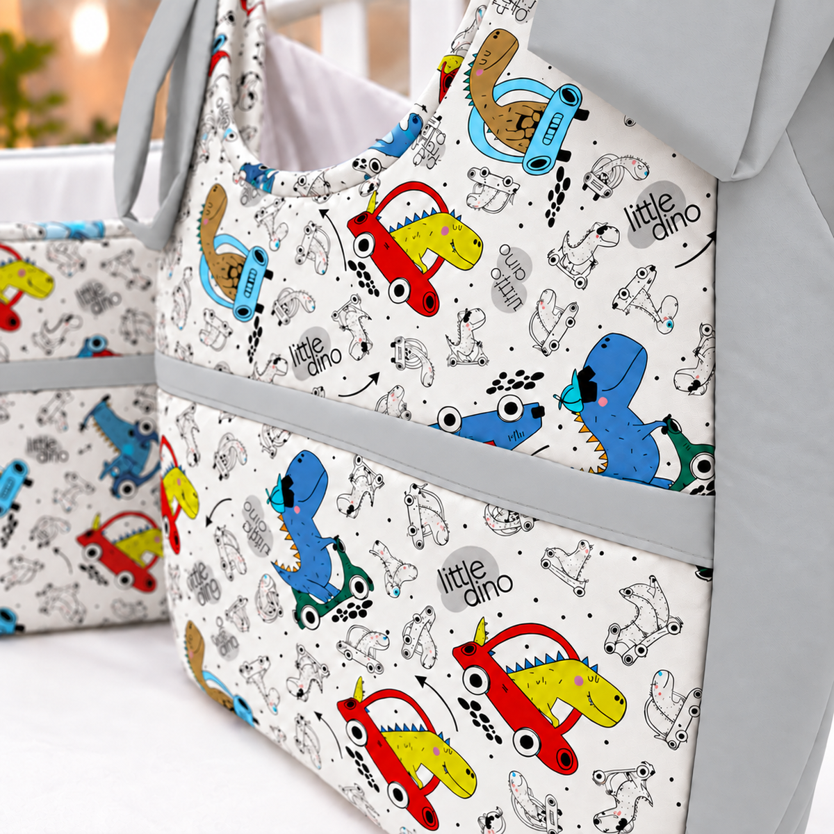 Porta Fraldas ou Porta Treco de Varal Dino Carros c/ Cinza