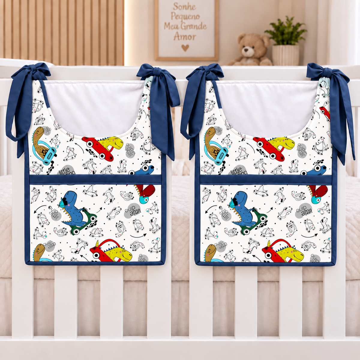 Porta Fraldas ou Porta Treco de Varal Dino Carros c/ Azul Marinho