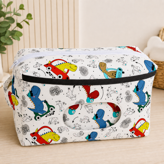 Necessaire Porta Fraldas e Lenço Umedecido 3 Compartimentos Dino Carros