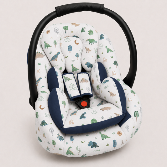 Kit para Bebê Conforto 3 Peças Dupla Face Dino MLH Verso Marinho