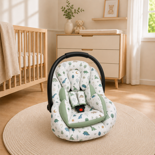Kit para Bebê Conforto 3 Peças Dupla Face Dino MLH Verso Verde Menta