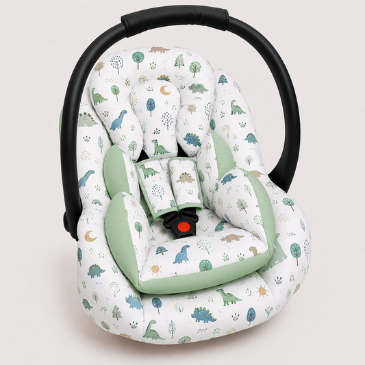 Kit para Bebê Conforto 3 Peças Dupla Face Dino MLH Verso Verde Menta