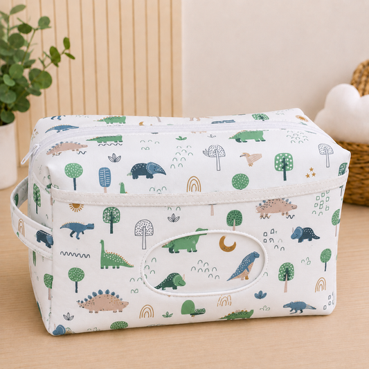Necessaire Porta Fraldas e Lenço Umedecido 3 Compartimentos Dino MLH