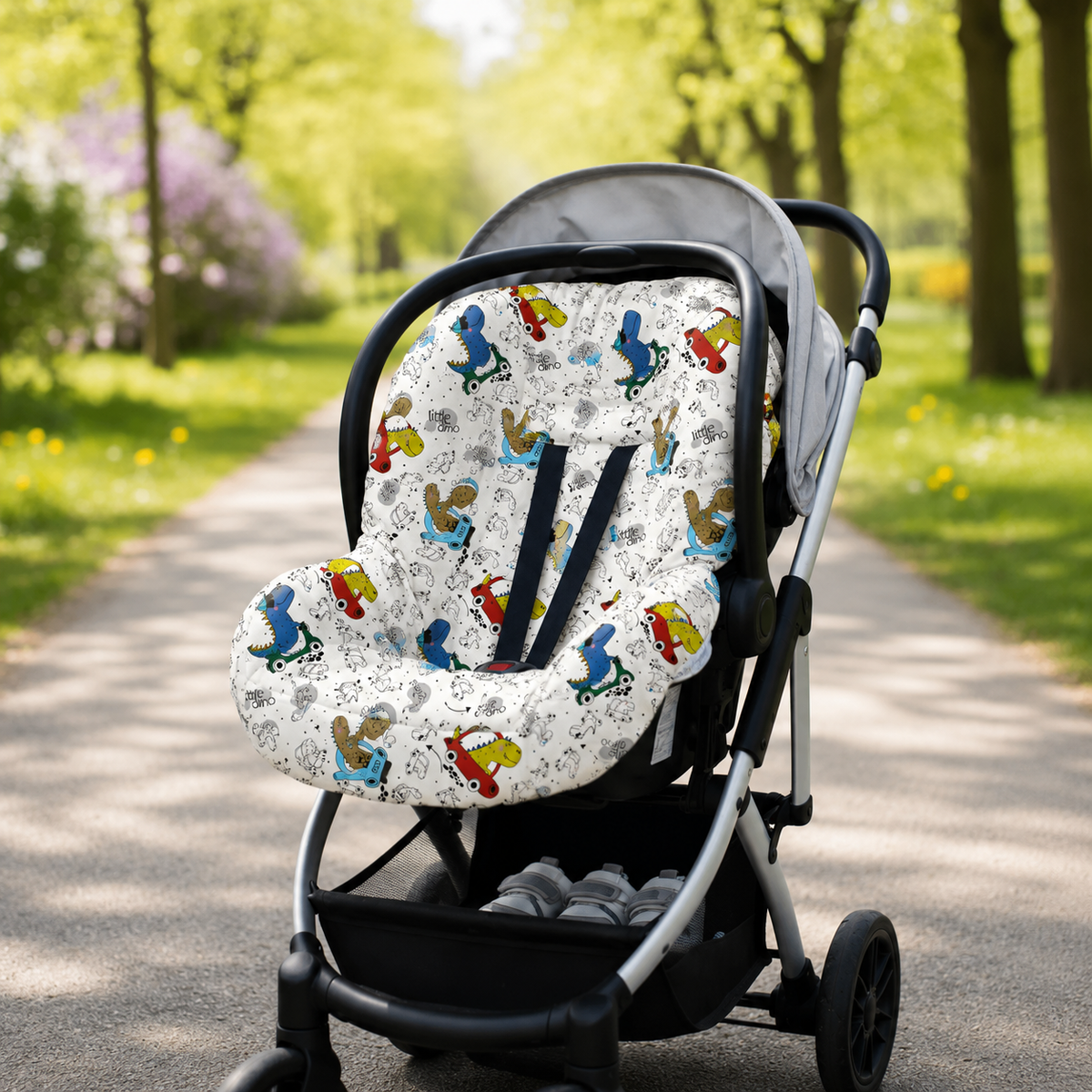 Kit para Bebê Conforto 3 Peças Dupla Face Dino Carros Verso Azul Bebê