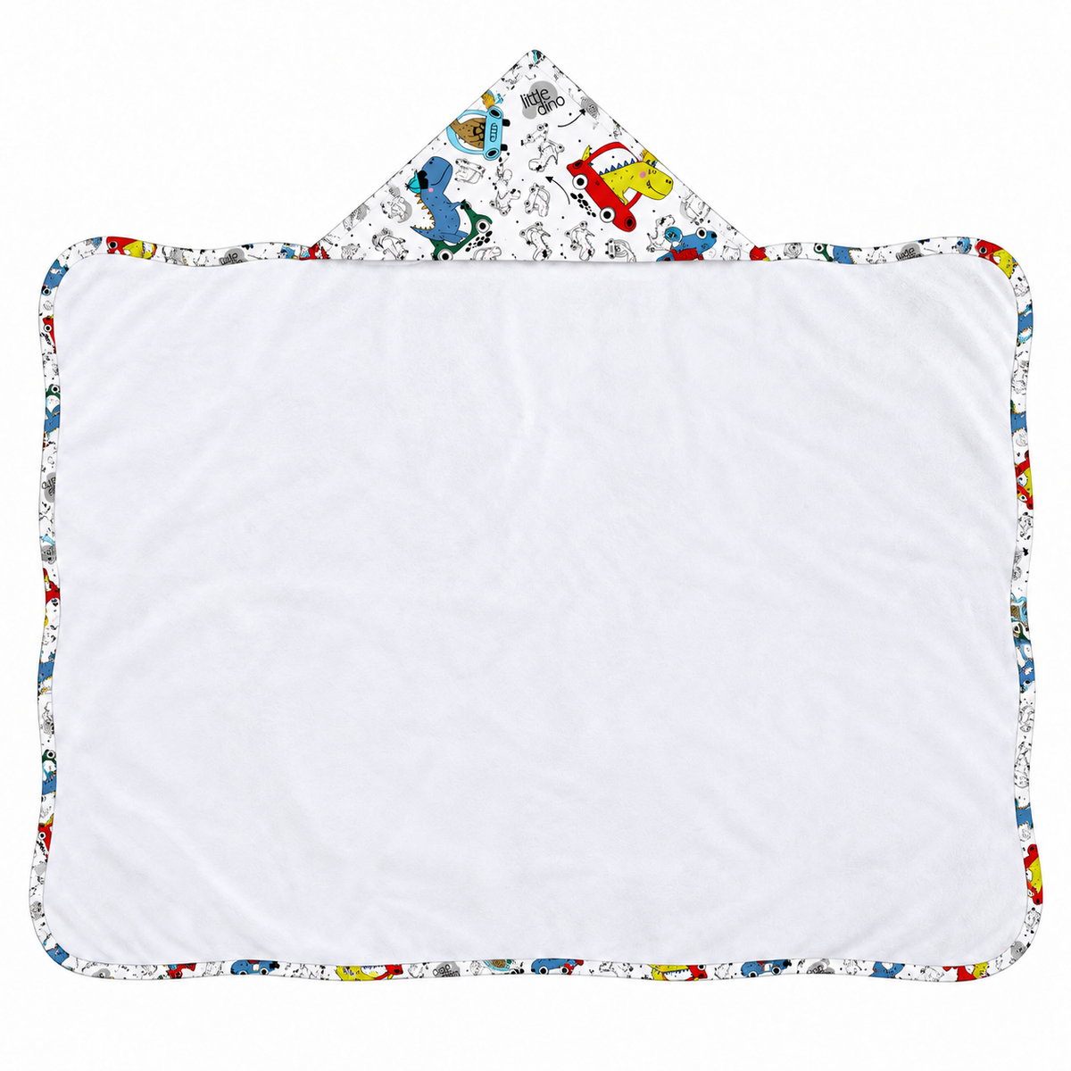 Toalha de Banho com Capuz Forrada Plush Atoalhado Premium 1M x 70cm Dino Carros c/ Azul Marinho