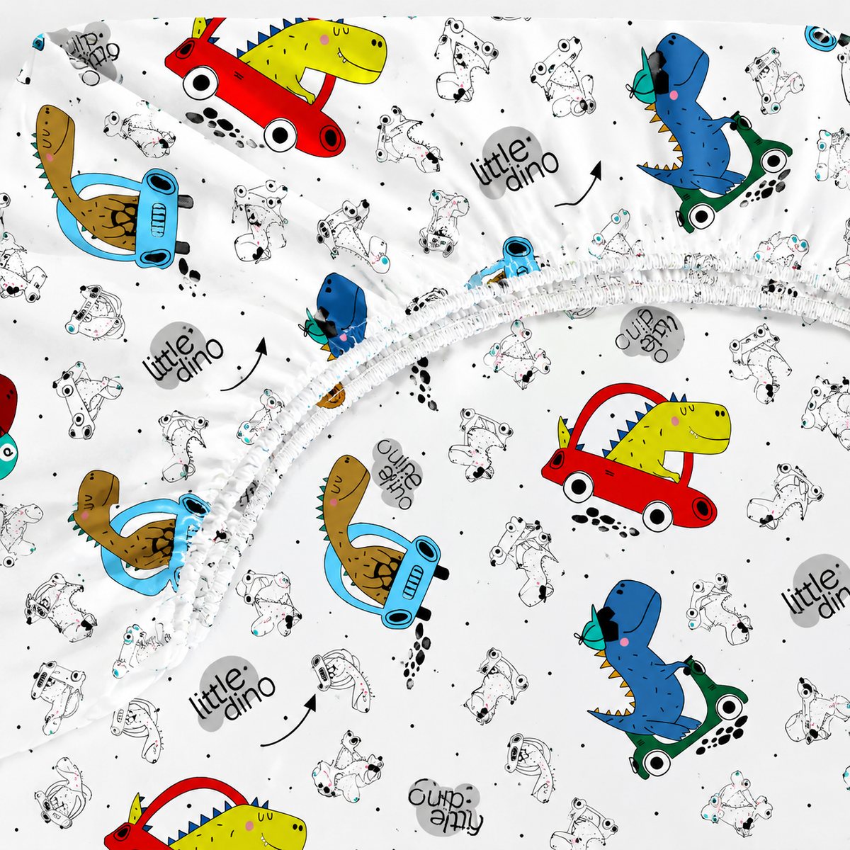 Lençol Estampado para Berço 100% Algodão Dino Carros