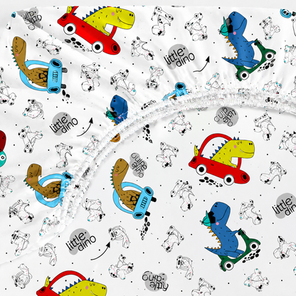 Lençol Estampado para Berço 100% Algodão Dino Carros