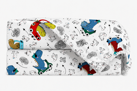 Lençol Estampado para Mini Berço 100% Algodão Dino Carros