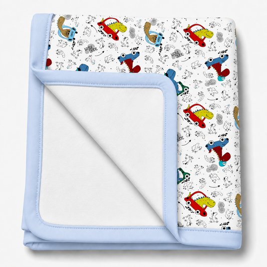 Manta Flanelada Soft Premium Dupla 90 x 70 cm Dino Carros c/ Azul