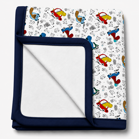 Manta Flanelada Soft Premium Dupla 90 x 70 cm Dino Carros c/ Marinho