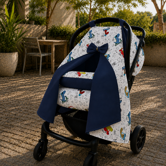 Capota para Bebê Conforto Tenda Dupla Face Dino Carros Verso Marinho
