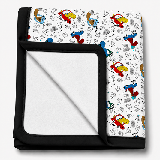 Manta Flanelada Soft Premium Dupla 90 x 70 cm Dino Carros c/ Preto
