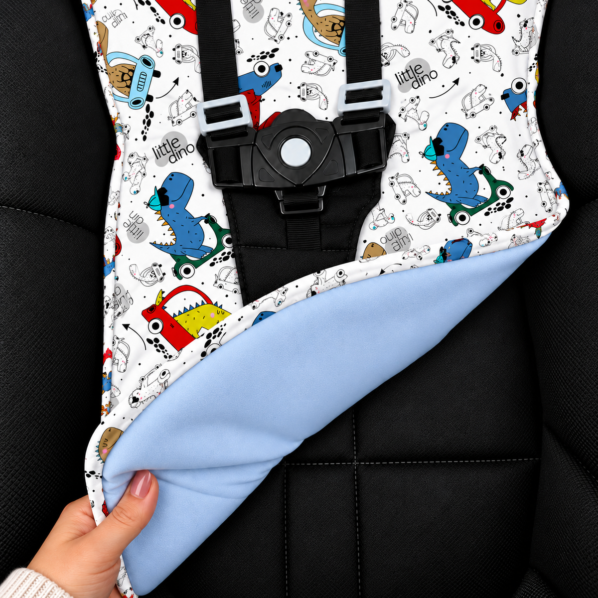 Capa para Carrinho de Bebê Universal Dino Carros c/ Azul Bebê