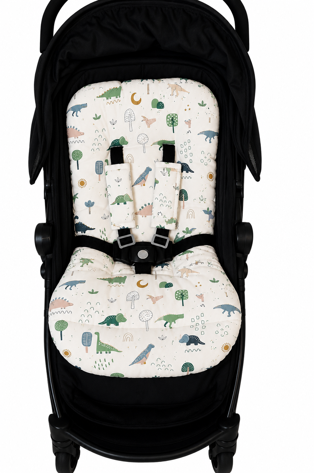 Kit Colchonetes 3 Peças para Carrinho & Bebê Conforto + Protetores de Cinto Dino MLH Verso Verde Menta