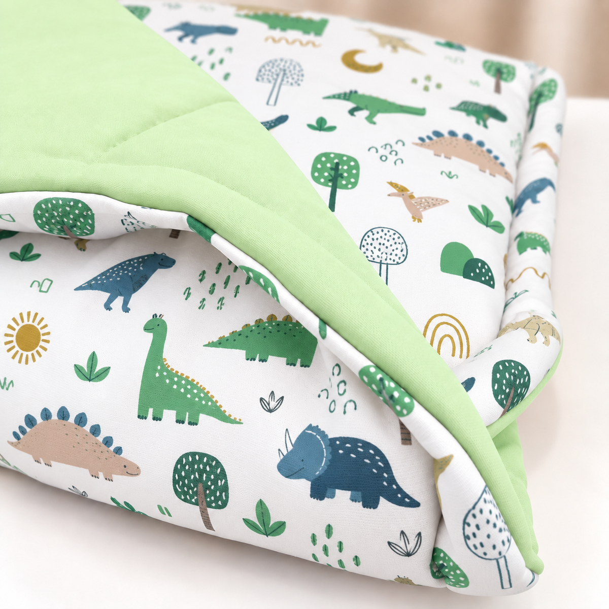 Edredom Estampado Dupla Face para Mini Berço Dino MLH c/ Verde