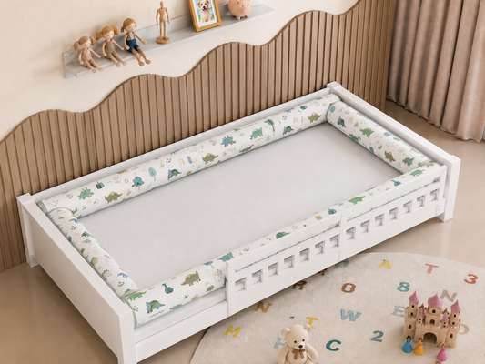 Kit Rolinhos 4 Peças para Cama Solteiro Dino MLH c/ Verde Menta