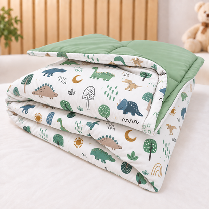 Edredom Estampado Dupla Face para Berço Americano Dino MLH c/ Verde Menta