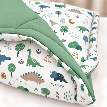 Edredom Estampado Dupla Face para Berço Americano Dino MLH c/ Verde Menta