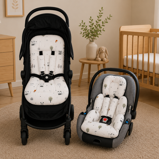 Kit Colchonetes 3 Peças para Carrinho & Bebê Conforto + Protetores de Cinto Escandinava Verso Preto
