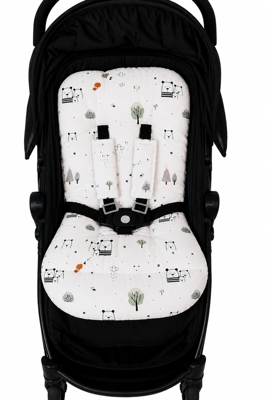 Kit Colchonetes 3 Peças para Carrinho & Bebê Conforto + Protetores de Cinto Escandinava Verso Preto
