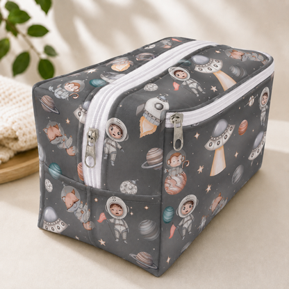 Necessaire Porta Fraldas e Lenço Umedecido 3 Compartimentos Espaço Cinza