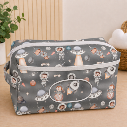 Necessaire Porta Fraldas e Lenço Umedecido 3 Compartimentos Espaço Cinza