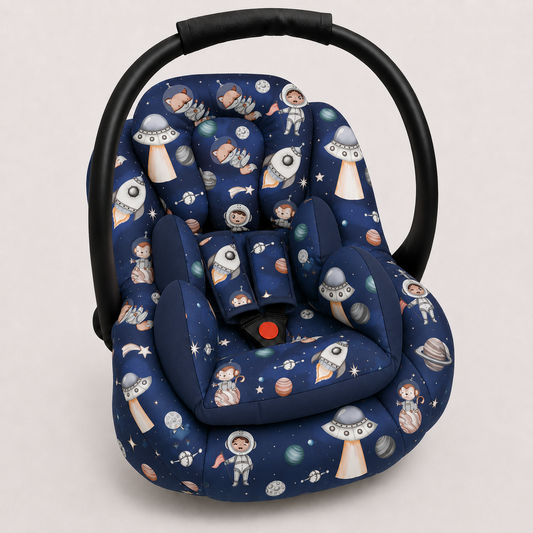 Kit para Bebê Conforto 3 Peças Dupla Face Espaço Marinho Verso Marinho