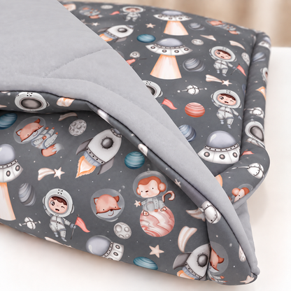 Edredom Estampado Dupla Face para Mini Berço Espaço Cinza