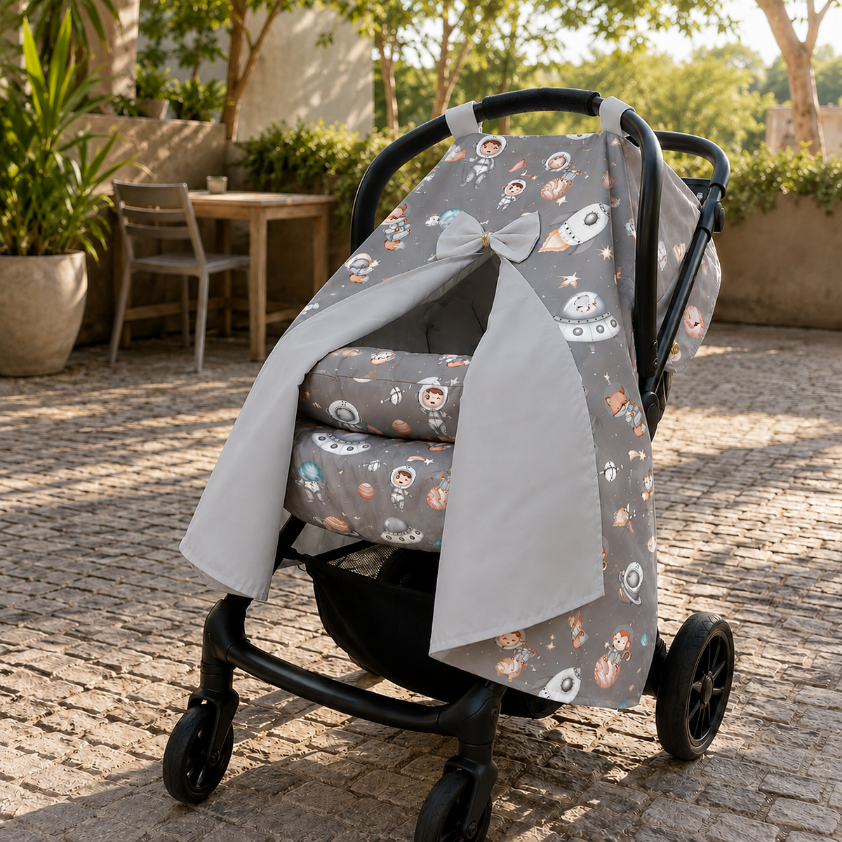 Capota para Bebê Conforto Tenda Dupla Face Espaço Cinza Verso Cinza