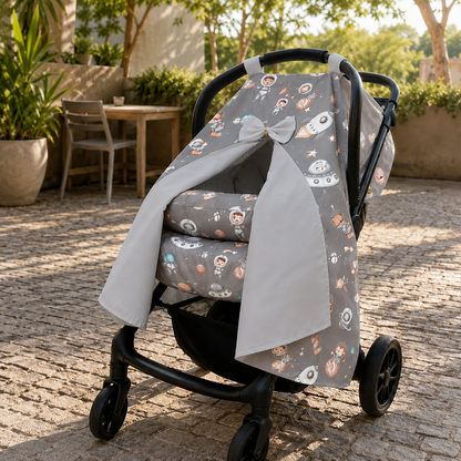 Capota para Bebê Conforto Tenda Dupla Face Espaço Cinza Verso Cinza