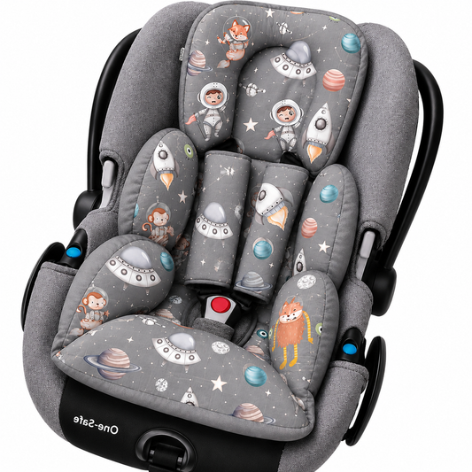 Kit para Bebê Conforto 4 Peças Dupla Face com Capota Tenda Espaço Cinza Verso Cinza