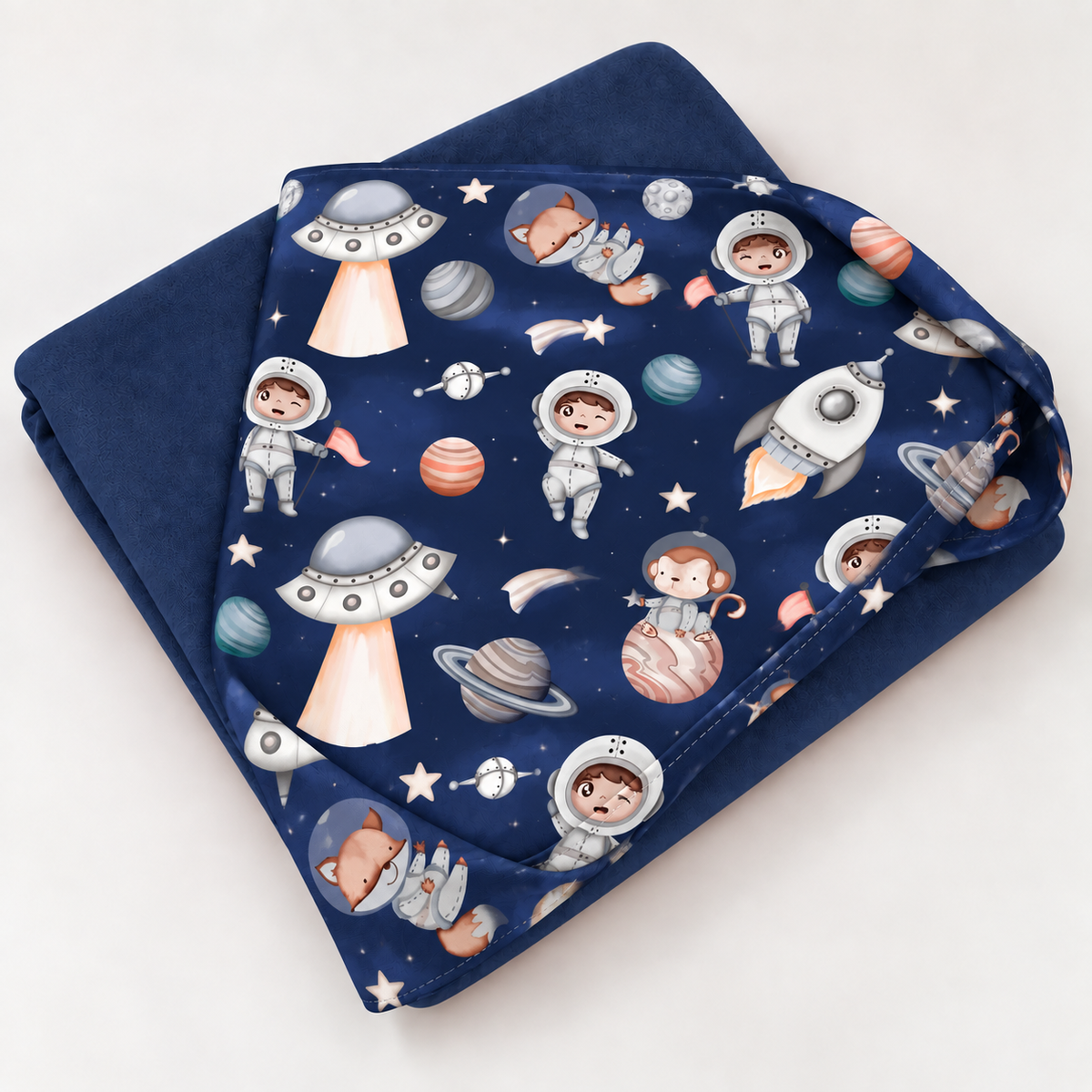 Toalha de Banho com Capuz Forrada Plush Atoalhado Premium 1M x 70cm Espaço Marinho