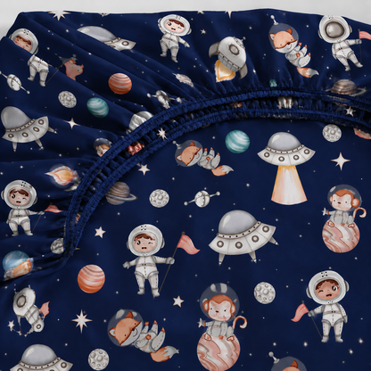 Lençol Estampado para Berço 100% Algodão Espaço Marinho