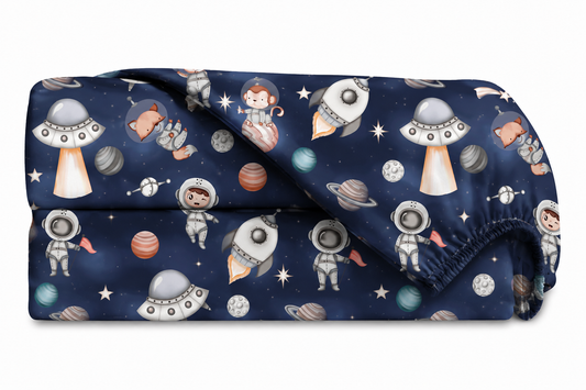 Lençol Estampado para Mini Berço 100% Algodão Espaço Marinho