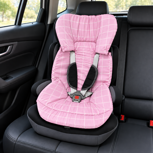 Capa Colchonete para Cadeira de Carro Dupla Face Grid Rosa