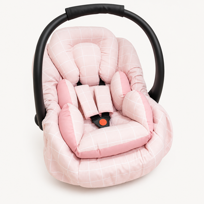 Kit para Bebê Conforto 3 Peças Dupla Face Grid Rosa Verso Rosa