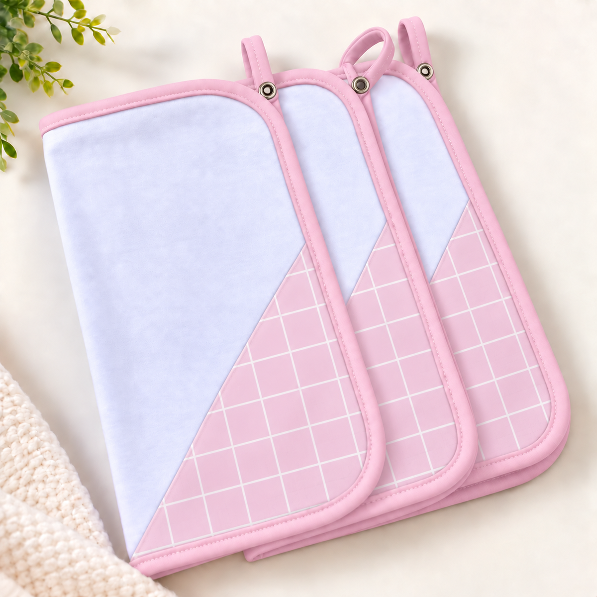 Toalha de Boca Malha Dupla Penteada Premium Grid Rosa | Kit com 3 Unidades