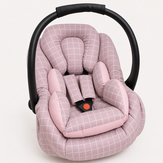 Kit para Bebê Conforto 3 Peças Dupla Face Grid Rosê Verso Rosê