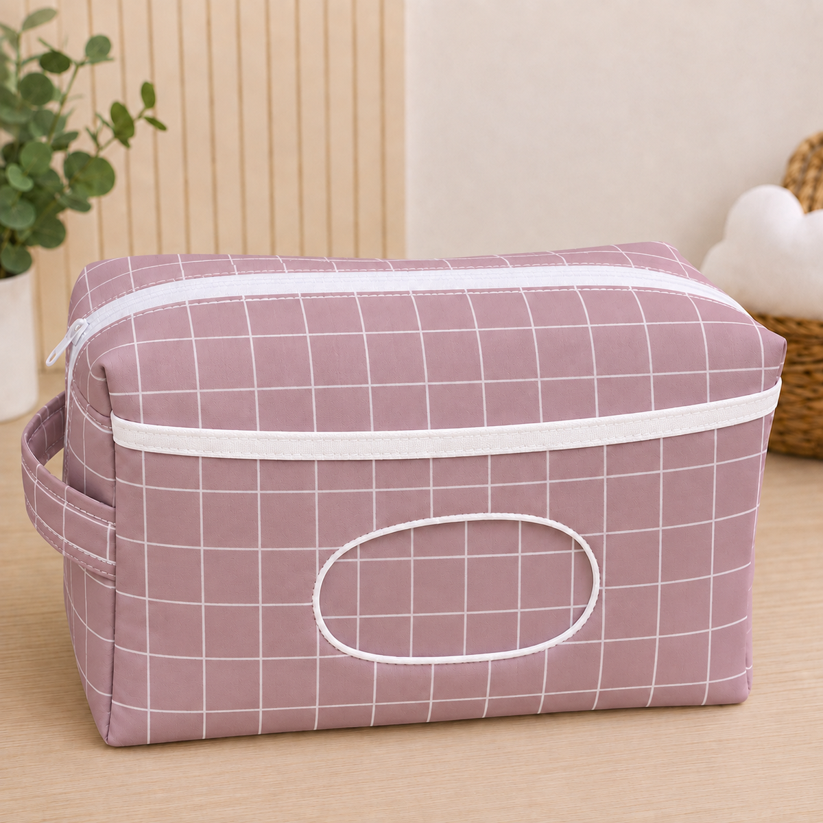 Necessaire Porta Fraldas e Lenço Umedecido 3 Compartimentos Grid Rosê