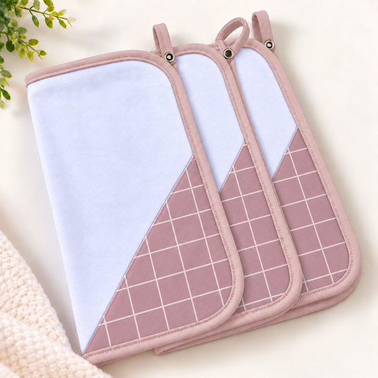 Toalha de Boca Malha Dupla Penteada Premium Grid Rosê | Kit com 3 Unidades