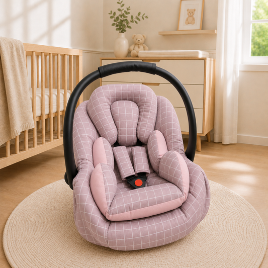 Kit para Bebê Conforto 3 Peças Dupla Face Grid Rosê Verso Rosê