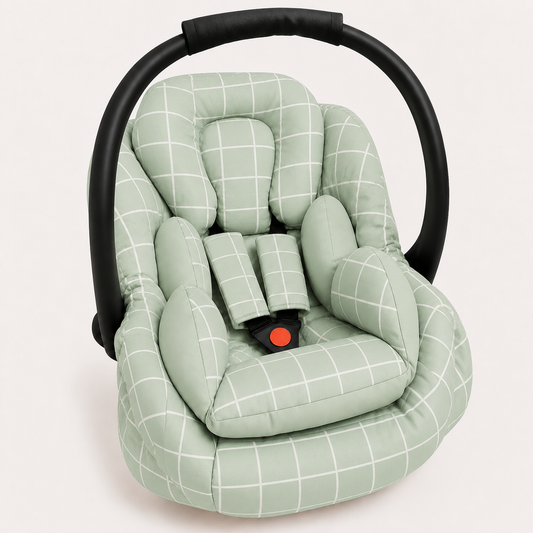 Kit para Bebê Conforto 3 Peças Dupla Face Grid Verde Verso Verde