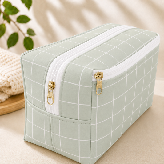 Necessaire Porta Fraldas e Lenço Umedecido 3 Compartimentos Grid Verde